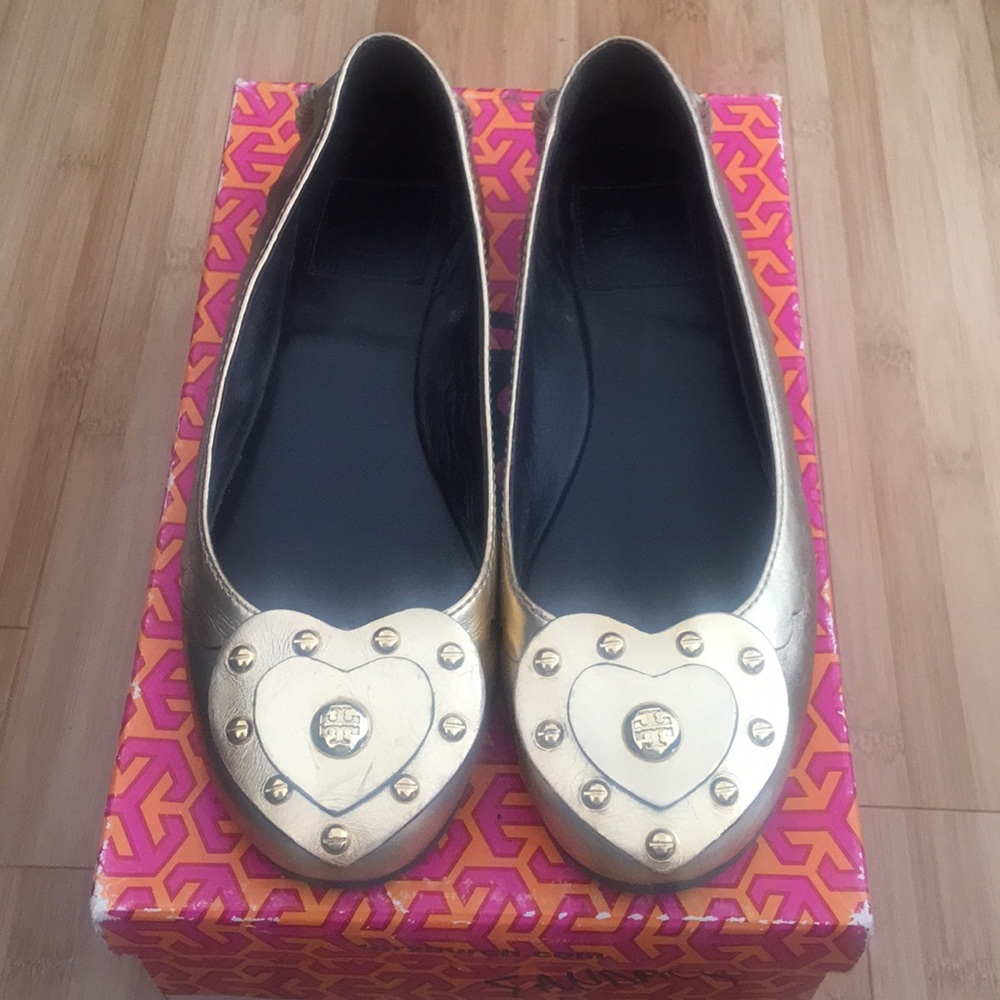 Tory Burch Gold Heart Ballet Flats